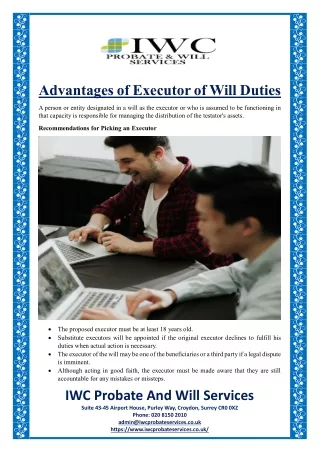 advantages of executor of will duties