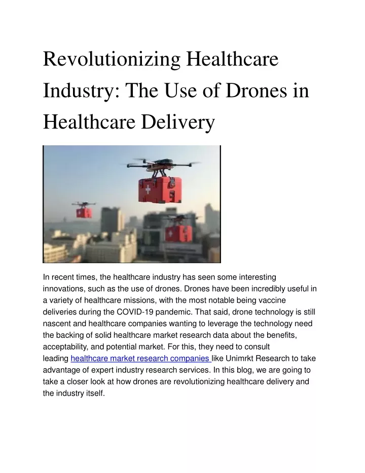 revolutionizing healthcare industry the use of drones in healthcare delivery