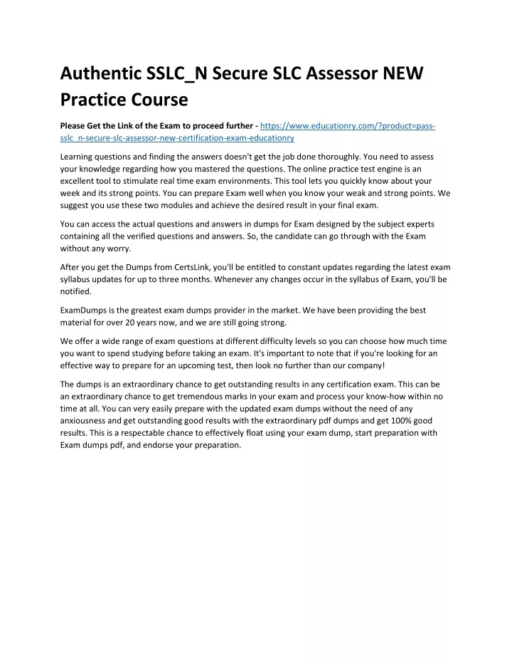 authentic sslc n secure slc assessor new practice