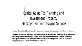 Capital Gains Tax Planning and Investment Property Management with Payroll Service