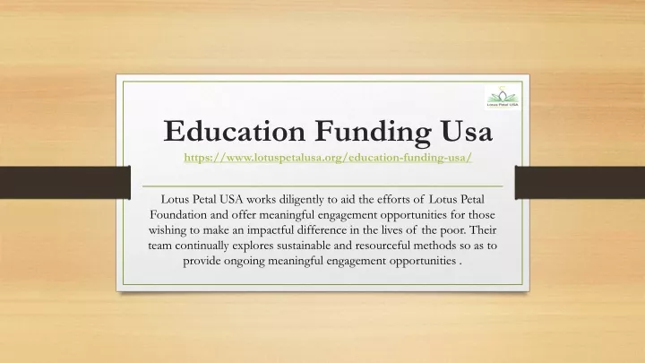 education funding usa https www lotuspetalusa