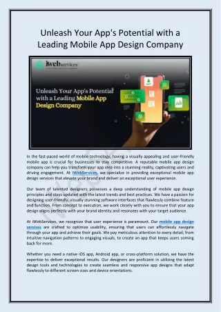 Unleash Your App's Potential with a Leading Mobile App Design Company
