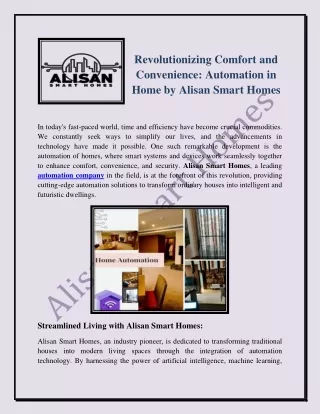 Revolutionizing Comfort and Convenience Automation in Home by Alisan Smart Homes