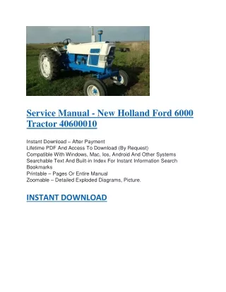Service Manual - New Holland Ford 6000 Tractor 40600010