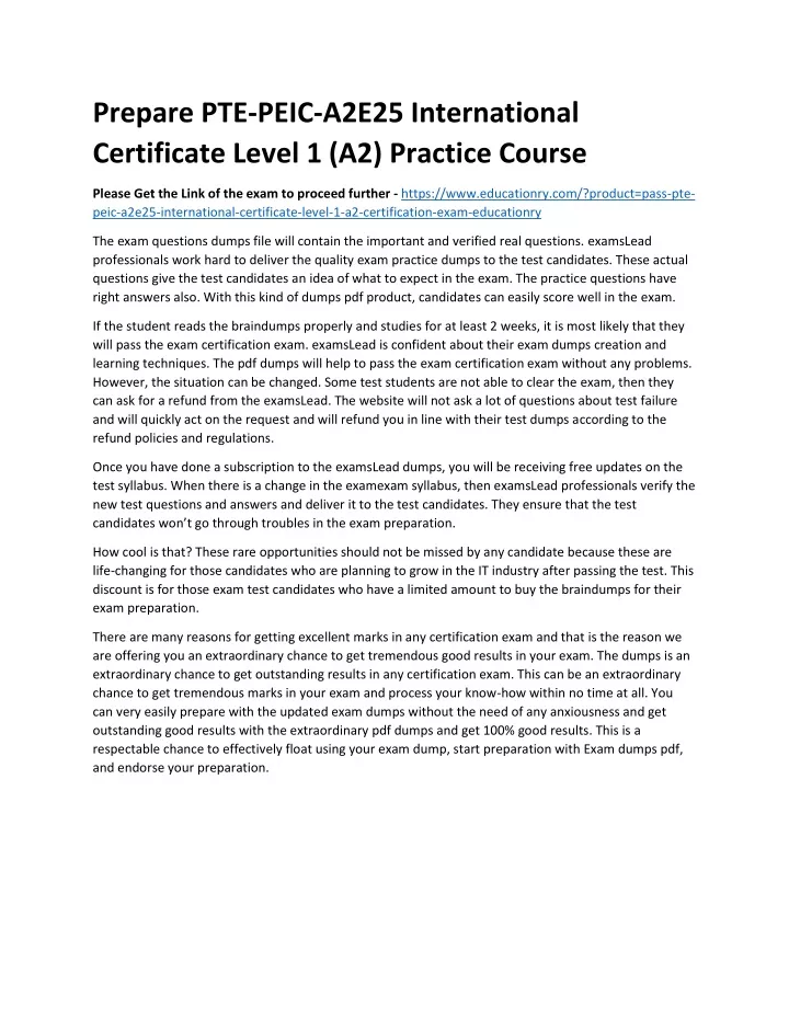 prepare pte peic a2e25 international certificate
