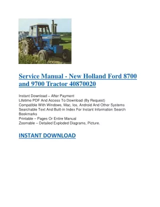 Service Manual - New Holland Ford 8700 and 9700 Tractor 40870020