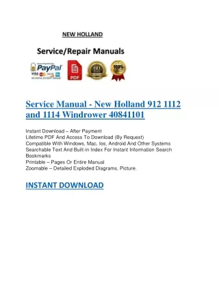 Service Manual - New Holland 912 1112 and 1114 Windrower 40841101
