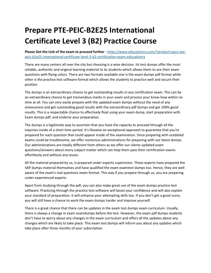 prepare pte peic b2e25 international certificate