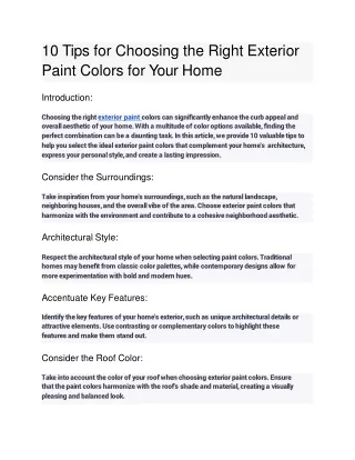 10 Tips for Choosing the Right Exterior Paint Colors for Your Home