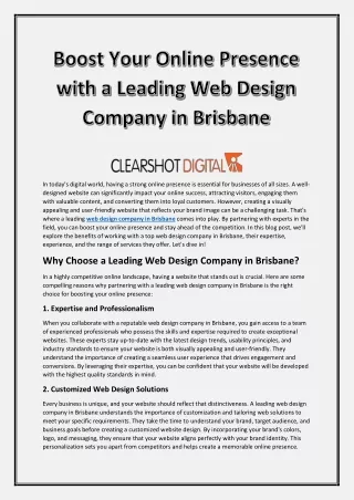 Turbocharge Your Online Presence with Web Design Company in Brisbane | Clearshot Digital