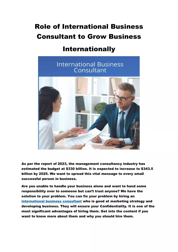 role of international business consultant to grow