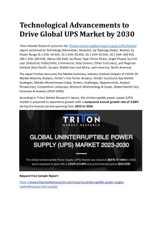 Technological Advancements to Drive Global UPS Market by 2030