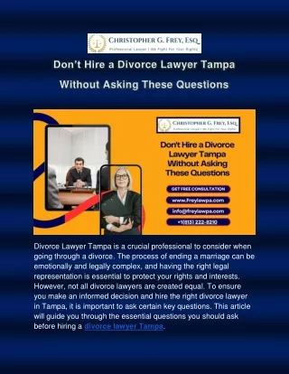 Don’t Hire a Divorce Lawyer Tampa Without Asking These Questions