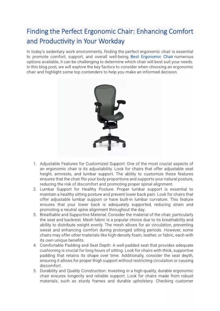 finding the perfect ergonomic chair enhancing
