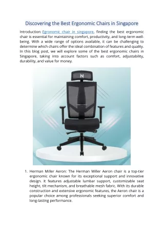 Discovering the Best Ergonomic Chairs in Singapore