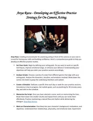 Anya Raza - Developing an Effective Practice Strategy for On-Camera Acting.