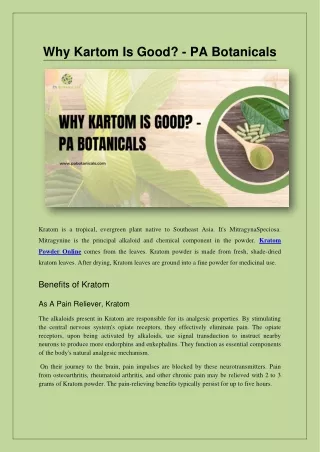 Why Kartom Is Good? - PA Botanicals