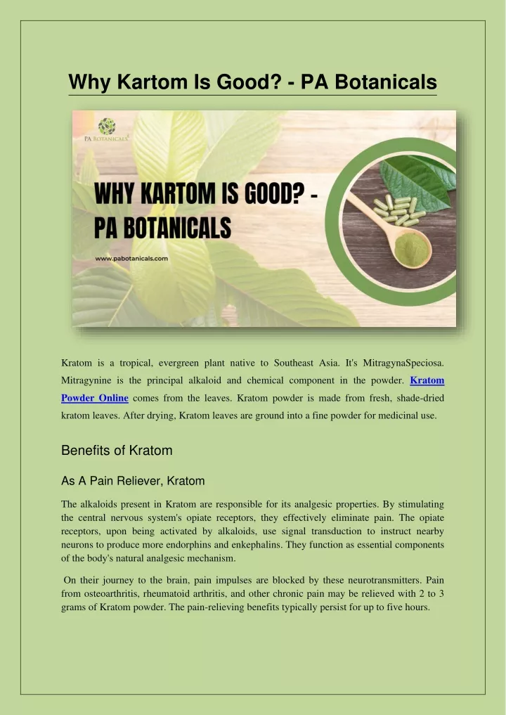 why kartom is good pa botanicals