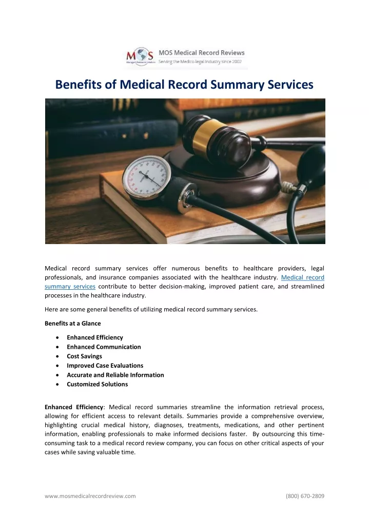 benefits of medical record summary services