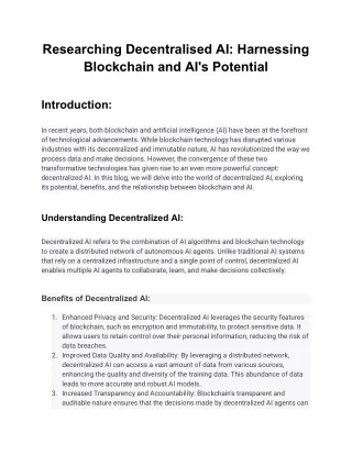 Researching Decentralised AI_ Harnessing Blockchain and AI's Potential