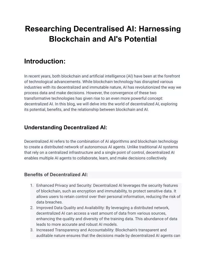 researching decentralised ai harnessing