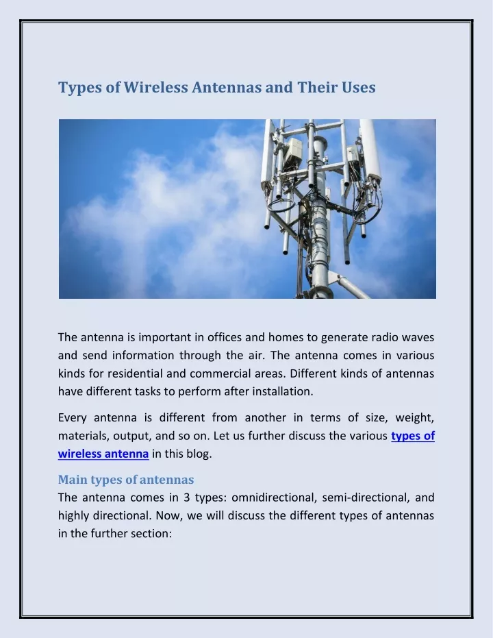 types of wireless antennas and their uses