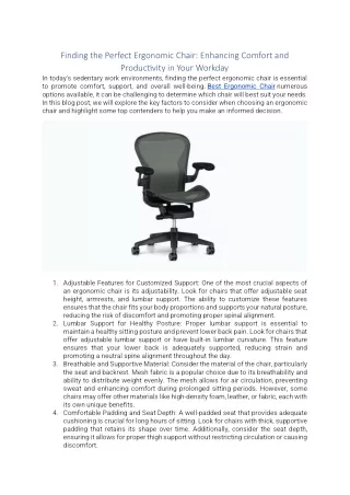 Finding the Perfect Ergonomic Chair Enhancing Comfort and Productivity in Your Workday