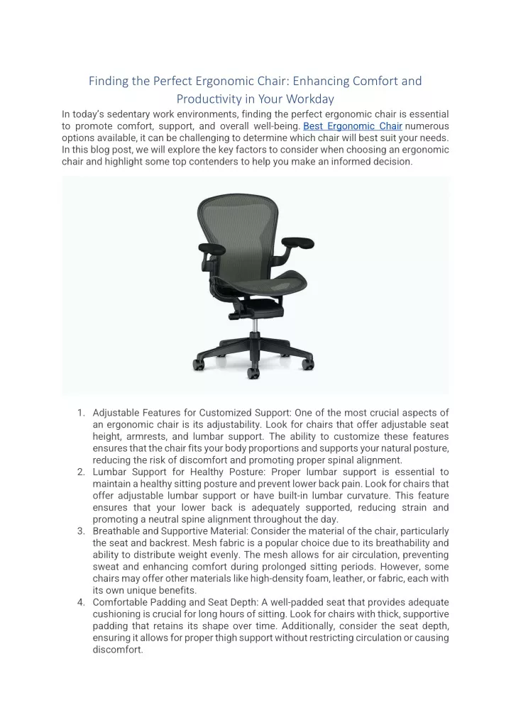 finding the perfect ergonomic chair enhancing
