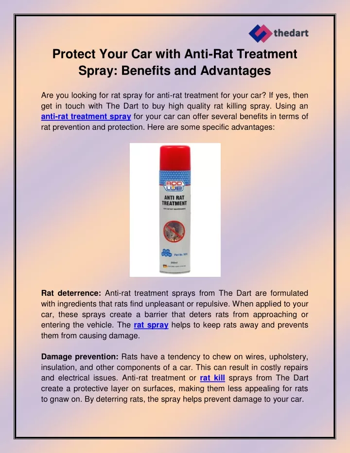 protect your car with anti rat treatment spray