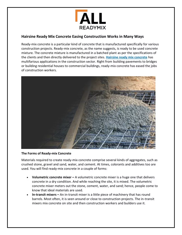 hairsine ready mix concrete easing construction