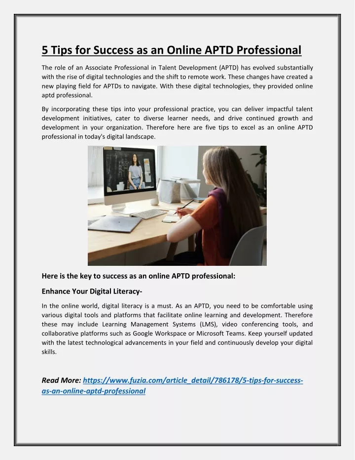 5 tips for success as an online aptd professional