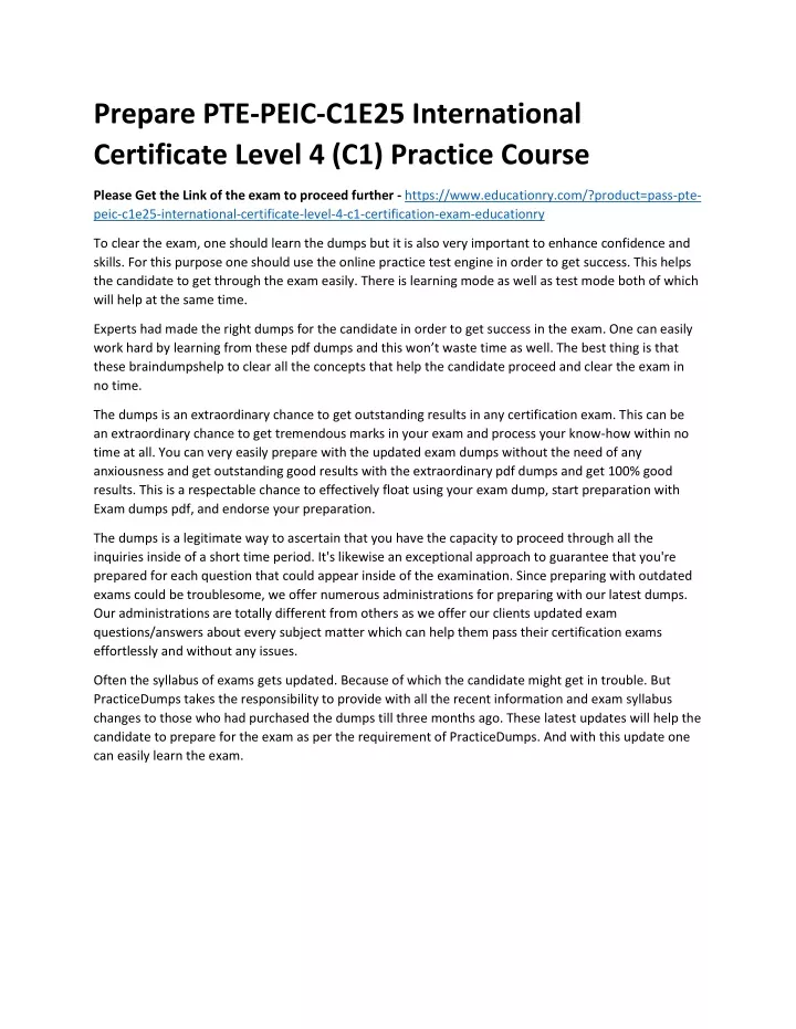 prepare pte peic c1e25 international certificate