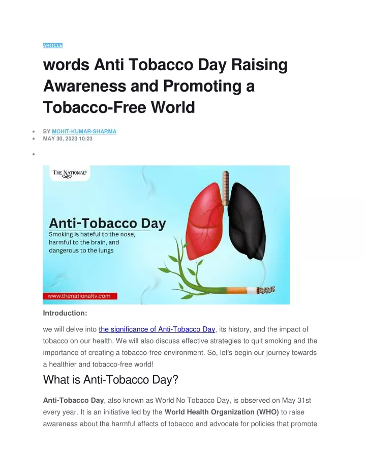 article words anti tobacco day raising awareness