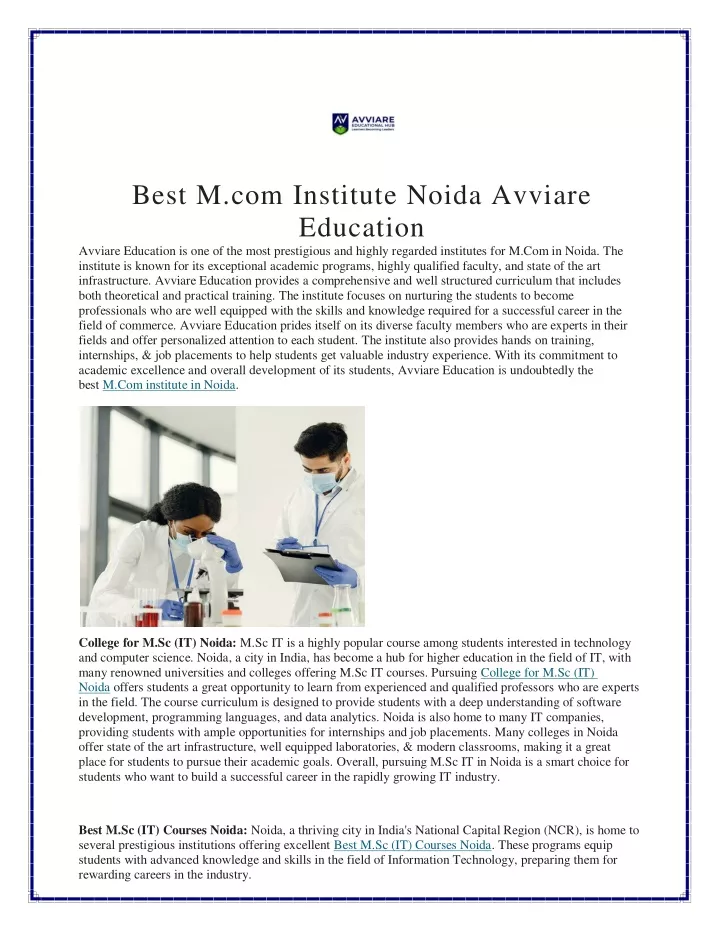 best m com institute noida avviare education