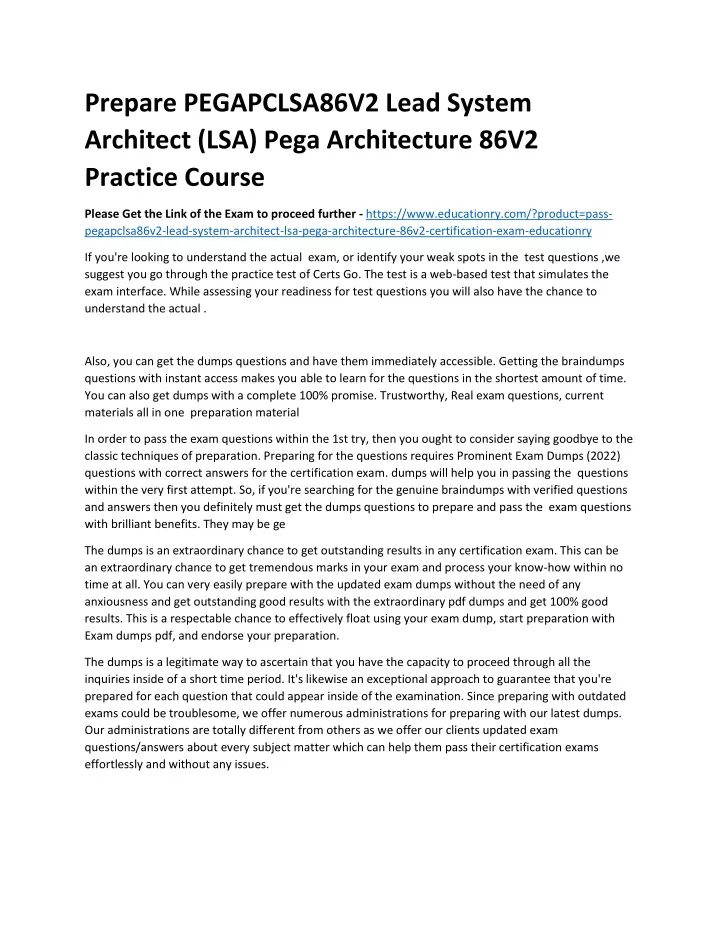 prepare pegapclsa86v2 lead system architect
