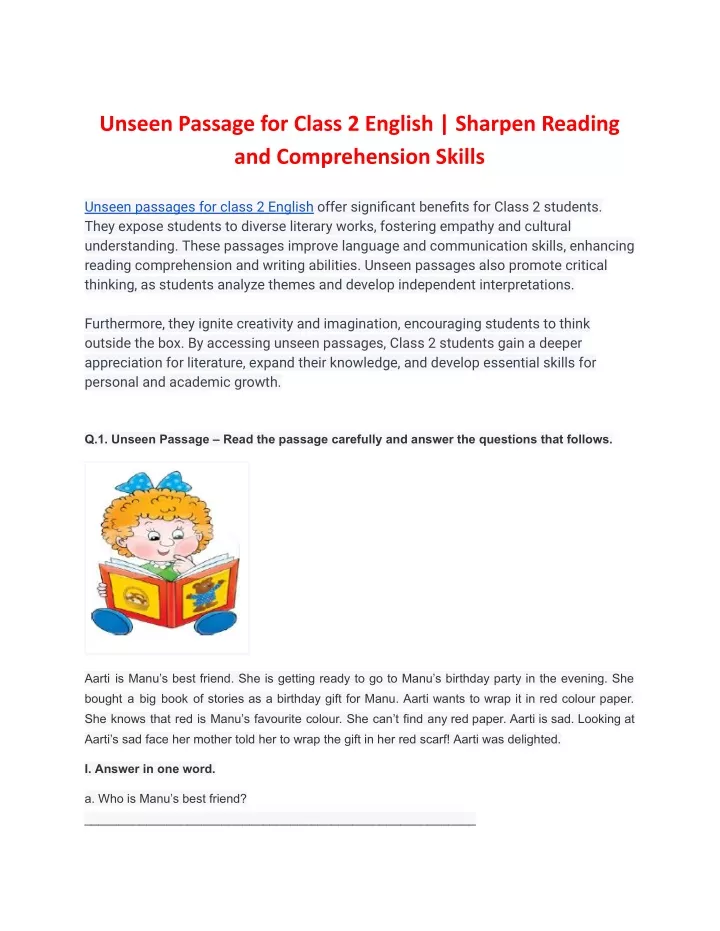 unseen passage for class 2 english sharpen