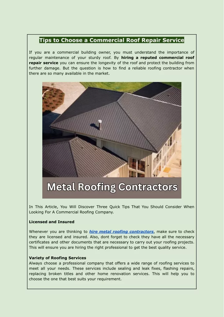 tips to choose a commercial roof repair service