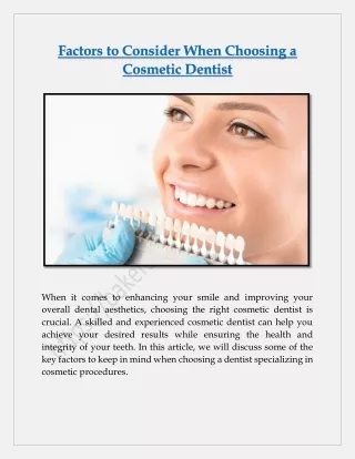Factors to Consider When Choosing A Cosmetic Dentist