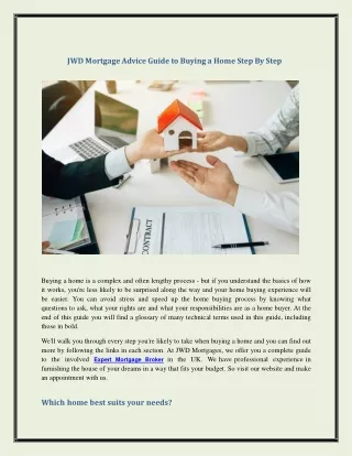 JWD Mortgage Advice Guide to Buying a Home Step By Step