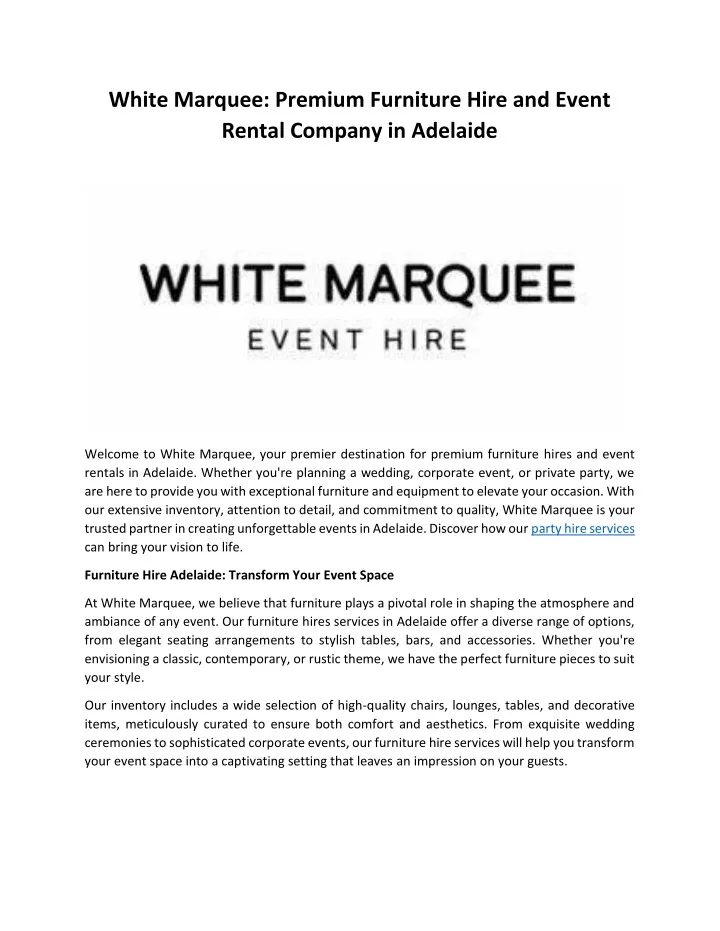 white marquee premium furniture hire and event