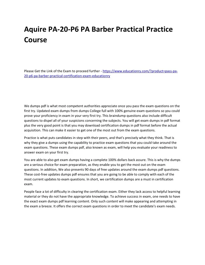 aquire pa 20 p6 pa barber practical practice
