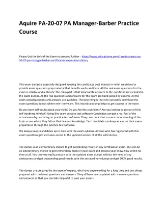 aquire pa 20 07 pa manager barber practice course