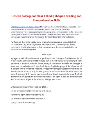 unseen passage for class 7 hindi sharpen reading