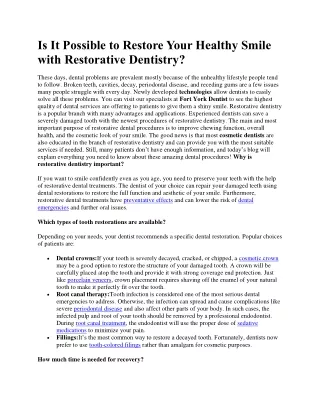 Is It Possible to Restore Your Healthy Smile with Restorative Dentistry