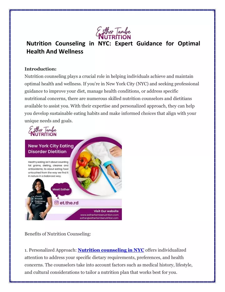 nutrition counseling in nyc expert guidance