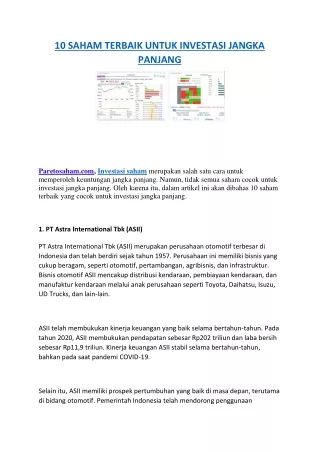 10 SAHAM TERBAIK UNTUK INVESTASI JANGKA PANJANG