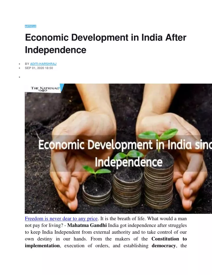 article economic development in india after