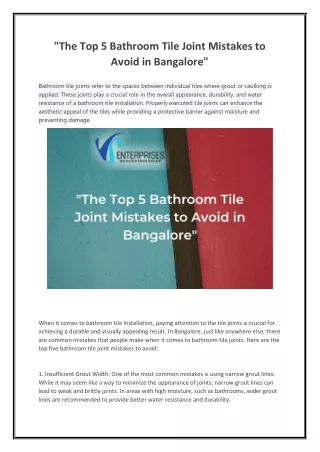 The Top 5 Bathroom Tile Joint Mistakes to Avoid in Bangalore