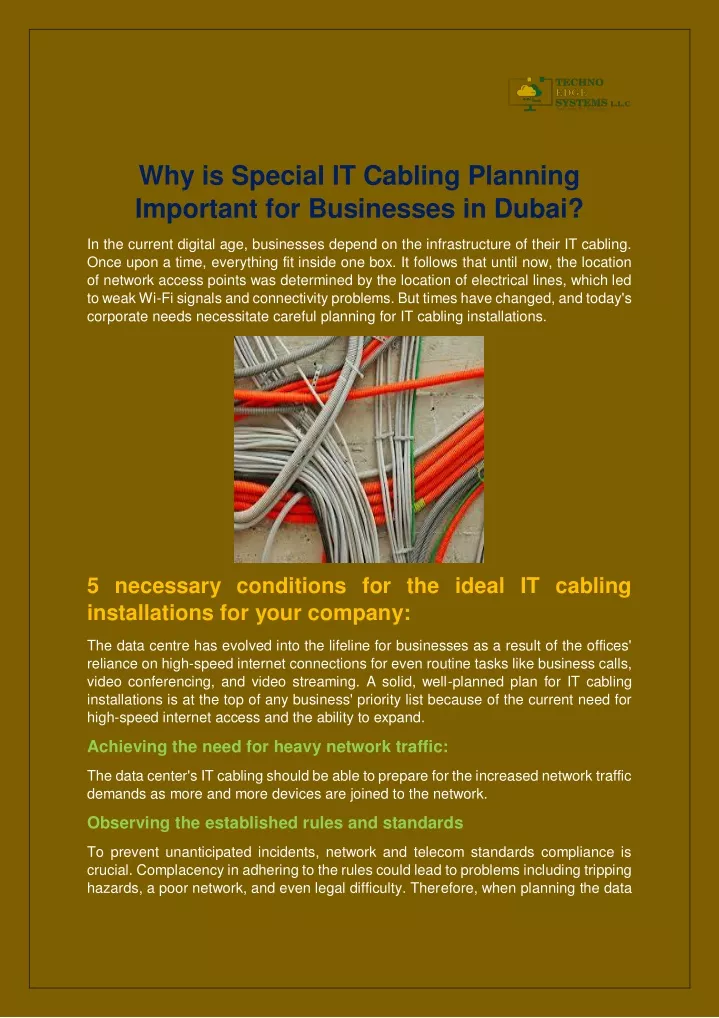 why is special it cabling planning important