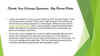 Elevate Your Culinary Experience: Sky Dinner Dubai
